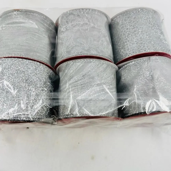 NEW Set Of 6 Silver Metallic Mesh Christmas Ribbon For Wreaths Christmas Tree - Picture 4 of 6